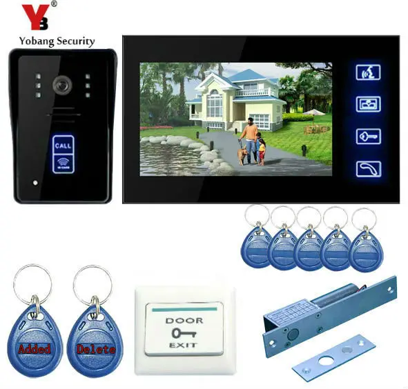 

YobangSecurity Touch Key 7"Inch Video Door Phone Doorbell Intercom Entry System Home Security With RFID Keyfobs,Electronic Lock