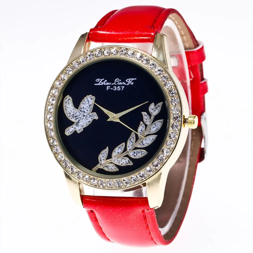 Для женщин браслет кварцевые часы класса люкс кожаный ремешок Кристалл листьев женская одежда часы наручные Модные украшения