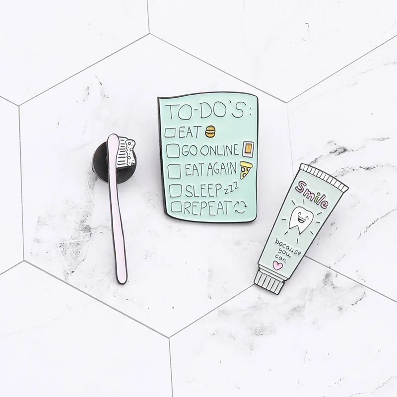Зубная щетка зубная паста шпильки Smile Tooth Brush To Do List Eat Pizza Burger нагрудные заколки