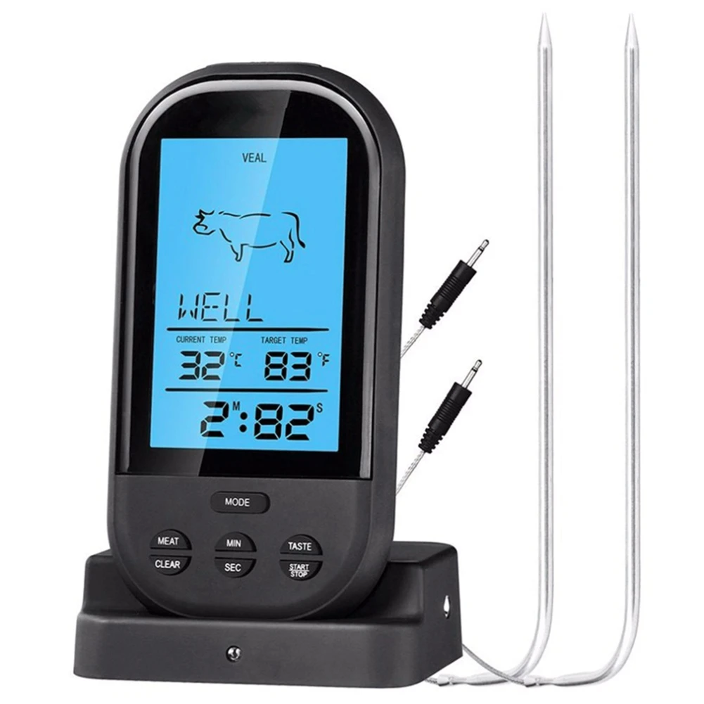 Double Probes Wireless Digital Kitchen Thermometer Lcd Display Temperature Timer Alarm For Cooking Meat Grill Oven Food Bbq - Цвет: Black