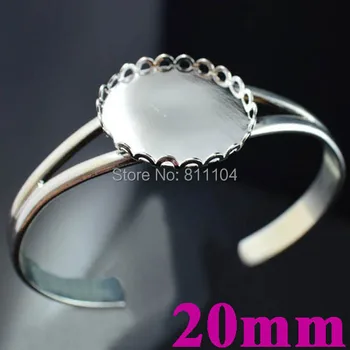 

20mm New Imitation Rhodium tone Blank Bases Cabochon Round Lace Edge Bezel Tray Bracelet Cuff Bangle Settings Blank Wholesale