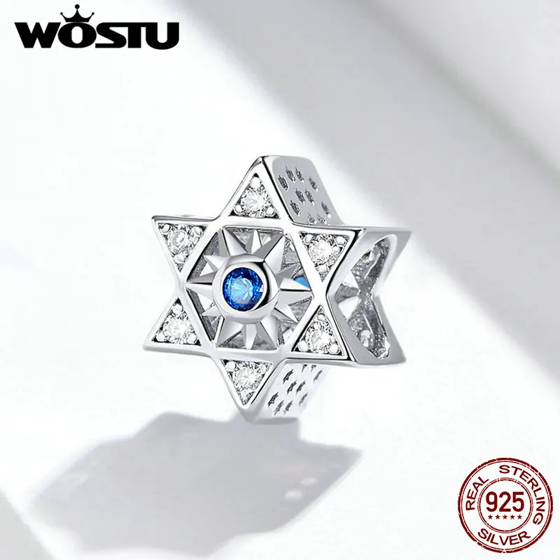 

WOSTU Fashion Blue Star Beads 925 Sterling Silver Zircon Enamel Charm Fit Original Bracelet Pendant DIY Jewelry Making FIC1222
