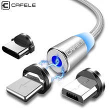 Cafele кабель USB для iPhone/Micro USB/Тип C Магнитный светодиодный светящийся USB кабель для передачи данных для iPhone XS Xiaomi Pocophone F1