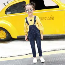 Весенние детские синие однотонные джинсовые штаны для девочек детский джинсовый комбинезон спортивный костюм комбинезон брюки для девочек-подростков свободные леггинсы ws183