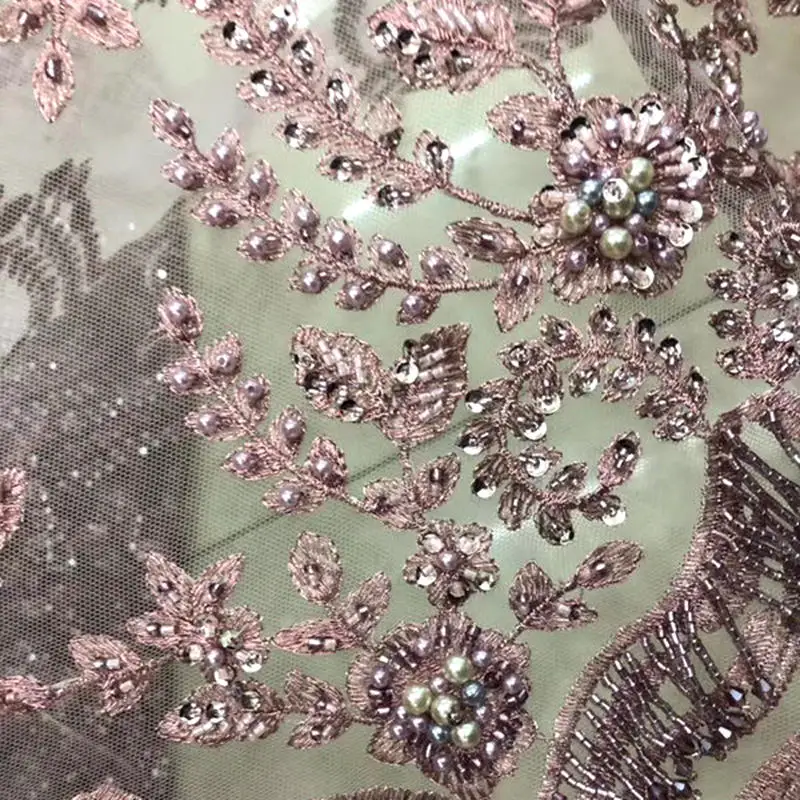 

handmade african french lace fabric with beads sequins High quality african tulle lace fabric 15 Yards/lot RG818