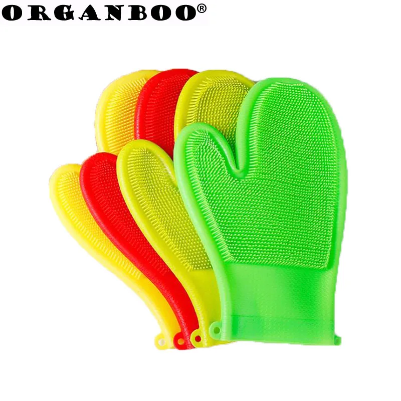 ORGANBOO 1PC Kitchen Tools Silicone Dishwashing Gloves Brush Kitchen Cleaning Gloves Magic Silicone Dishwashing Brush