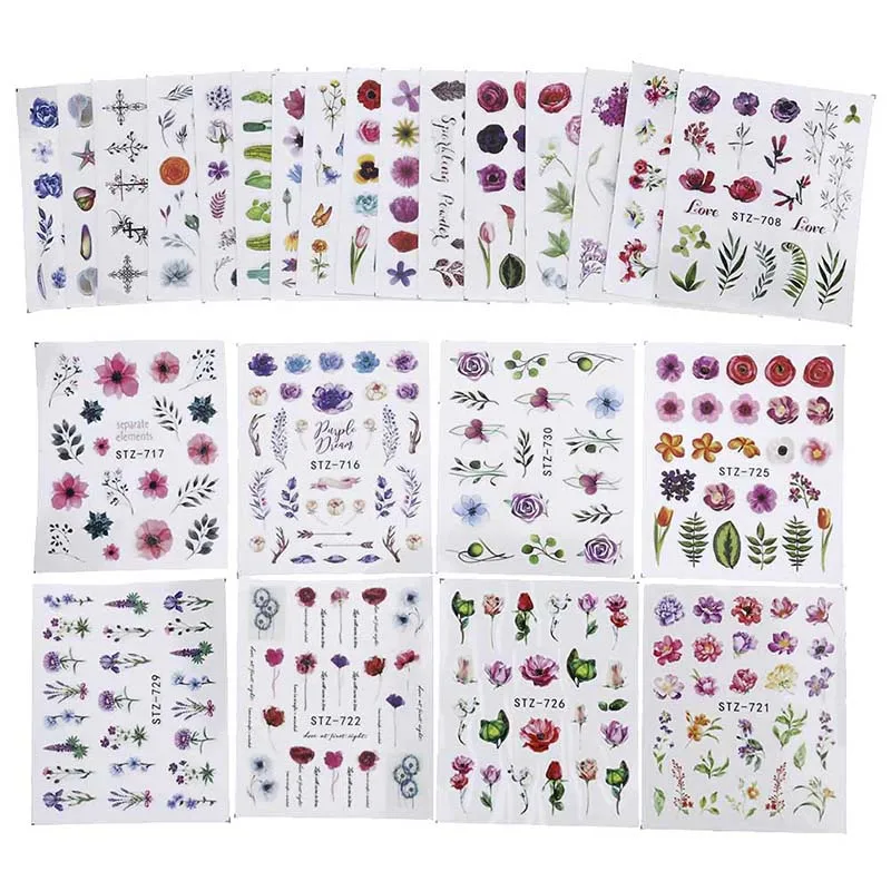

24pcs Charming Rose Blooming Floral Flower Nail Art Sticker Slider Decal Transfer Tip Watermark Manicure Decoration