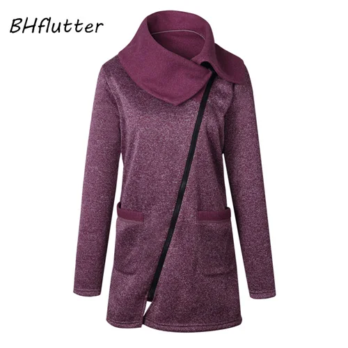 BHflutter 4XL 5XL размера плюс зимняя женская куртка модная повседневная верхняя одежда с длинным рукавом и отложным воротником пальто chaqueta mujer - Цвет: Бургундия