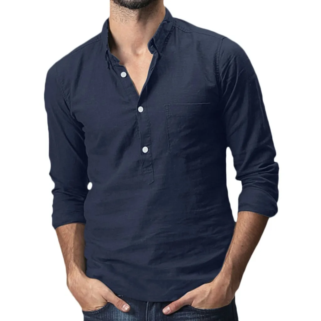 Летние мужские мешковатые рубашки из хлопка и льна с несколькими карманами с коротким рукавом и отложным воротником гавайская рубашка camisa masculina