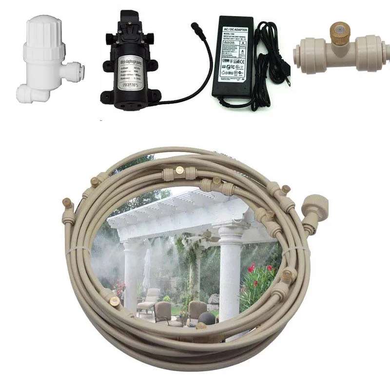 

Garden Water fog pump misting cooling system nebulizer 12V power adapter water filter for flower greenhouse garden irrigation