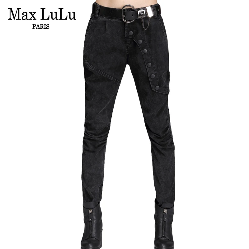 Max LuLu Осенняя мода Европейский стиль дамы панк уличная женская черная шаровары