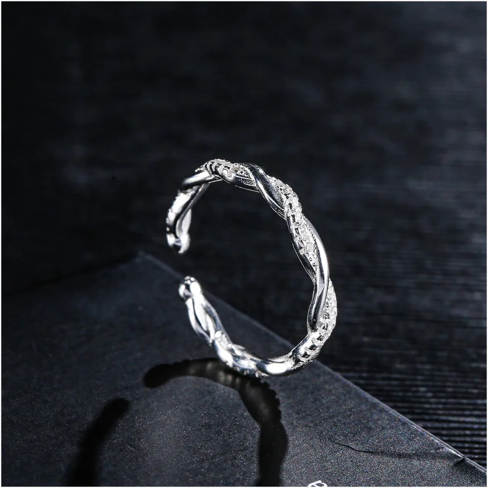 Fashion 925 Sterling Silver Twisted Rings with Clear CZ Authentic Twist Of Fate Stackable Jewelry for Women Girls Gift (7)