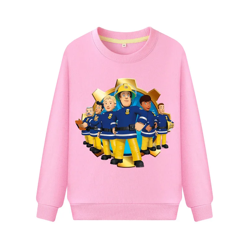 Детские толстовки с длинными рукавами для мальчиков детские осенние толстовки с капюшоном с рисунком пожарного Сэма пуловер для девочек повседневные пальто ZB077 - Цвет: Pink Sweatshirt