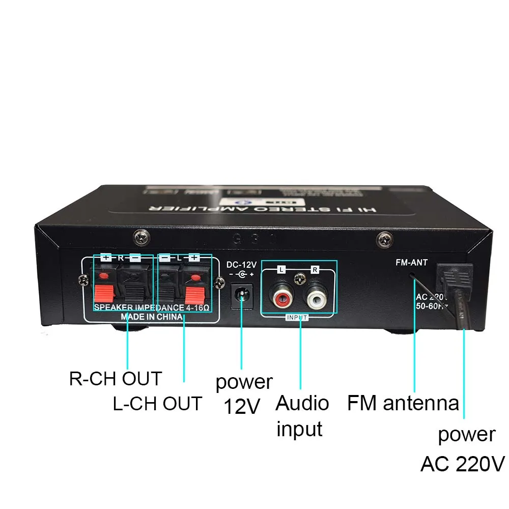 Автомобильный усилитель Lusya 12 В 2 канала цифровой аудио Bluetooth 45 Вт + поддержка FM