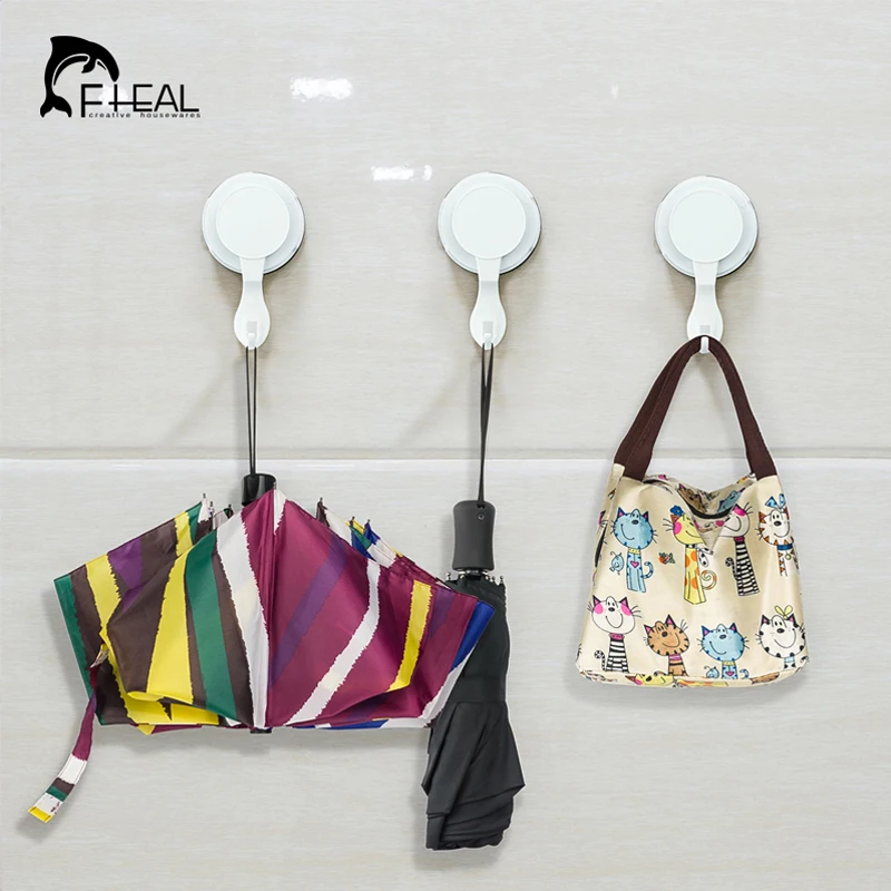 FHEAL قوية الالتصاق المطبخ السنانير ل منشفة لاصق قوي السنانير الحمام جدار السنانير الثقيلة فراغ شفط السنانير