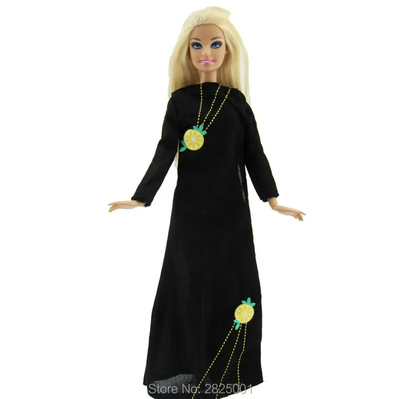 Модное черное платье лимонный узор с длинными рукавами раздельная юбка принцесса праздничный костюм мусульманская одежда для Барби аксессуары для кукол игрушки