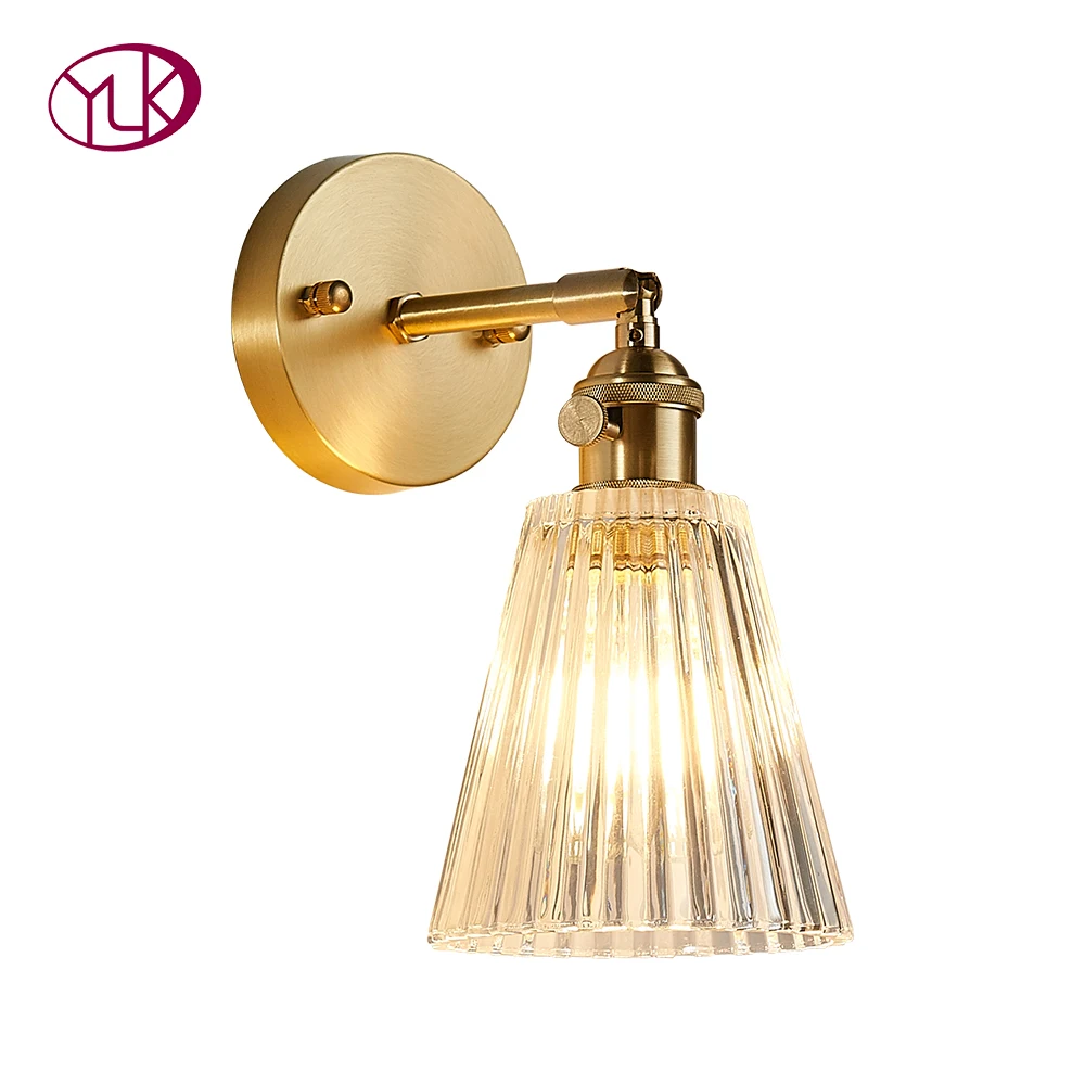 

Gold Wall Lamp For Bedside Luxury Glass Lampshade LED Wall Lamp AC110-240V Indoor Lighting Fixtures Home Decoration Sconces