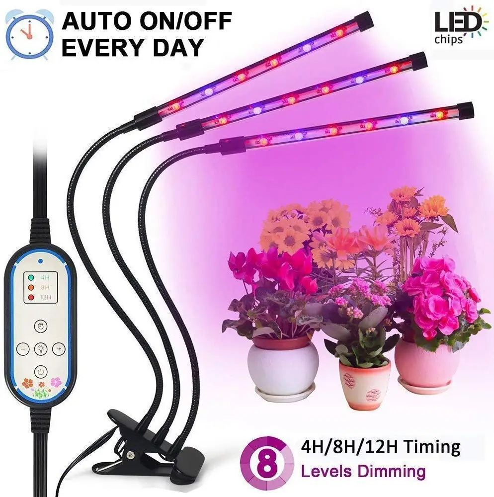 

High Brightness 36W Three Tube Plant Grow Light Auto ON & Off Every Day 4H/8H/12H Cycle Time Switch for Indoor Plant Greenhouse