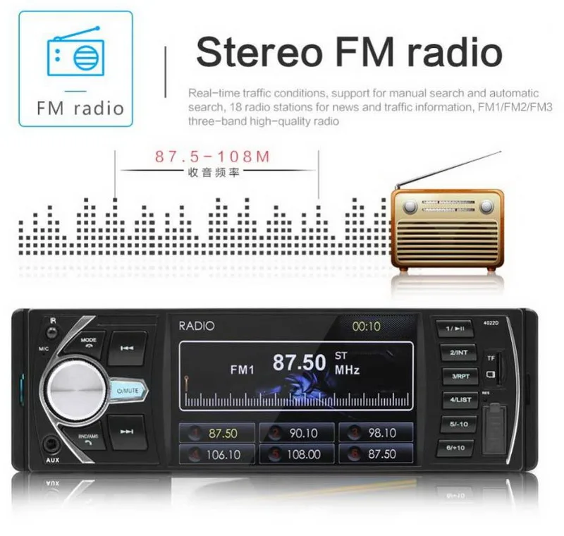 1 Din аудио 4,1 ''FM стерео зеркало радиосвязь кассета player12V Bluetooth DVR/Камера TF/USB/AUX In/DVR Автомагнитола