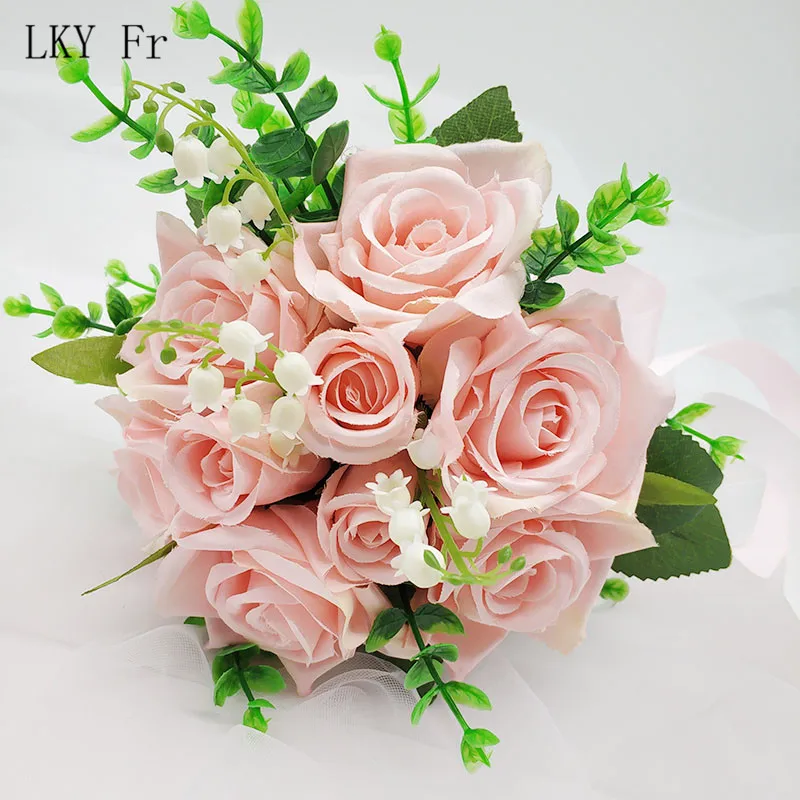 LKY Fr Свадебный букет шелковые искусственные розы Пион Розовый Свадебный букет s для подружек невесты Искусственные цветы Декор