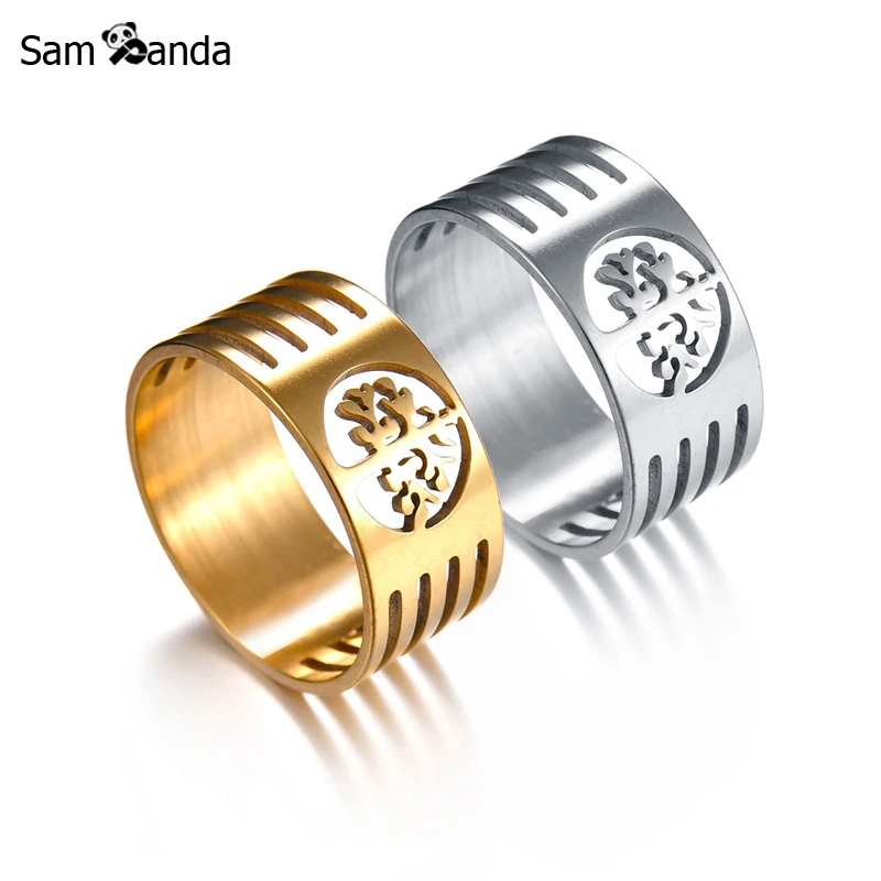 

New Punk 316l Stainless Steel Wisdom Hollow Life Life Tree Gold Color Rings For Women Men Jewelry Drop Shippiing
