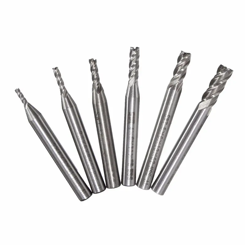 

Newest 6pcs/set HSS CNC Straight Shank 4 Flute End Mill Milling Cutter Drill Bit 2-6mm 6 Sizes Wholesale Price