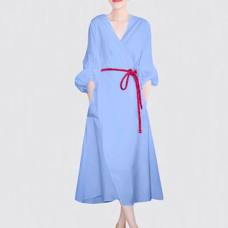 

2019 New Asian Style Women Basic Design Puff SleeveSolid 100% Cotton A-line Casual Dress With Slash High Quality Classic Dresses