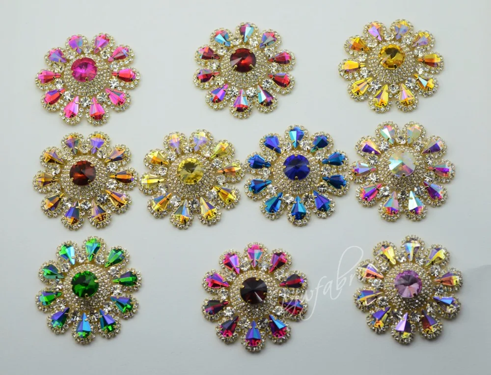 1 pcs Round Crystal Rhinestone Applique Color Gold Claw Dress clothes