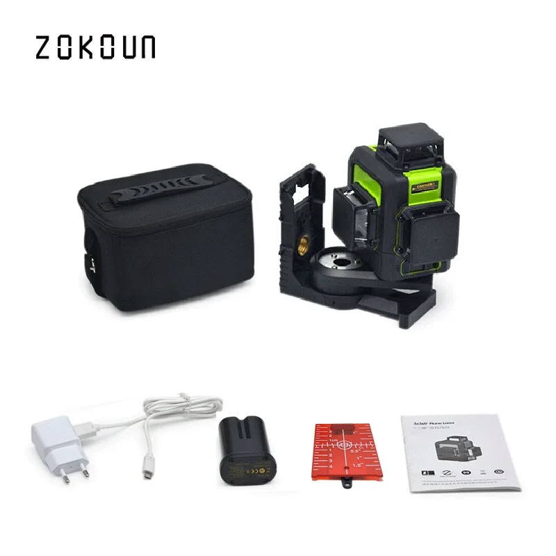 

ZOKOUN Red 12 Lines 3D Self-Leveling Laser Level 360 Horizontal Vertical cross Laser mode tool and 5200mah Li-ion battery