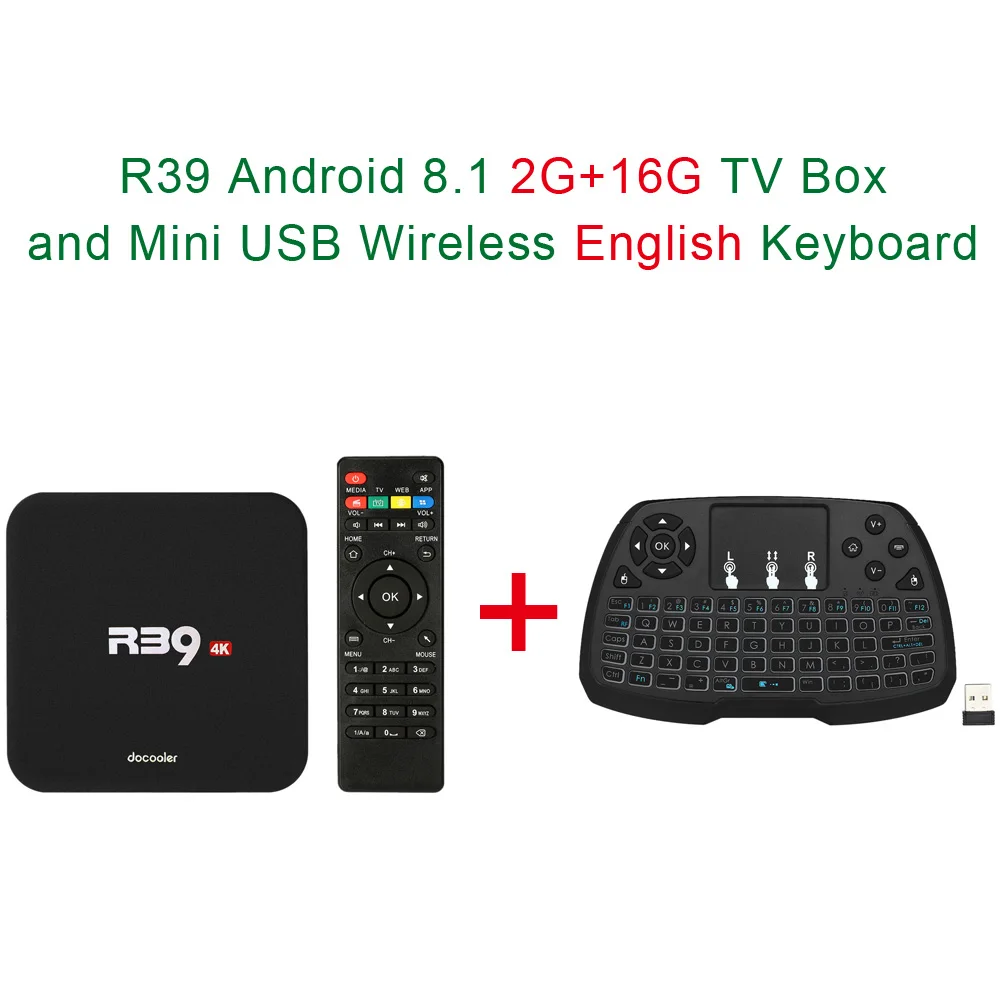 Docooler R39 Android 8,1 tv Box RK3229 четырехъядерный процессор для Смарт ТВ Android Box 4K 2 ГБ/16 Гб WiFi H.265 HD медиаплеер PK X96 Box tv - Цвет: 2G16G ADD ENkeyboard