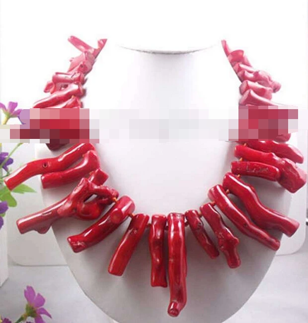 

FREE SHIPPING>>@> A906 Baroque Branch Red Natural Coral clasp 17" necklace