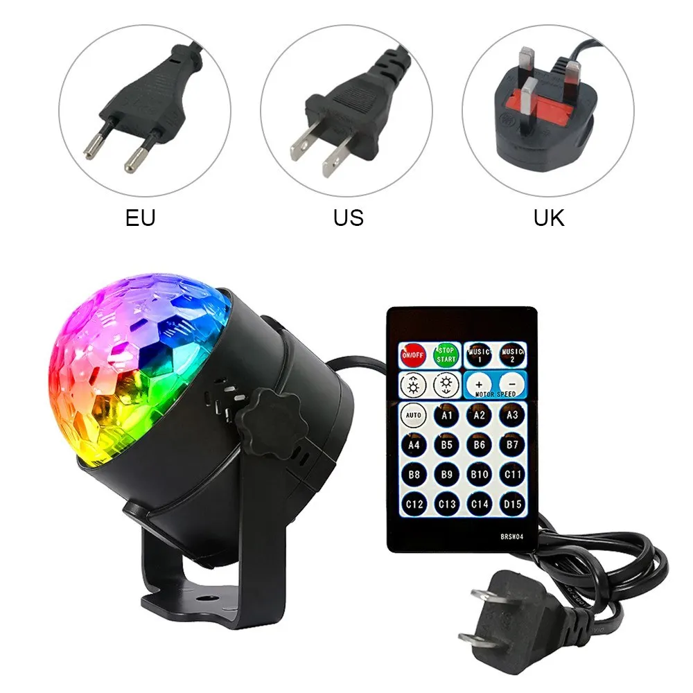 

4W 15 Colors Sound Activated Crystal Magic Ball RGB LED Stage Lighting Effect Party DJ Disco Lamp With Remote Controller