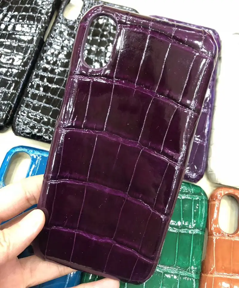 Роскошный натуральный яркий чехол из крокодиловой кожи для живота из натуральной кожи для iphone X, чехол для бизнес-телефона для iphone X - Цвет: Фиолетовый