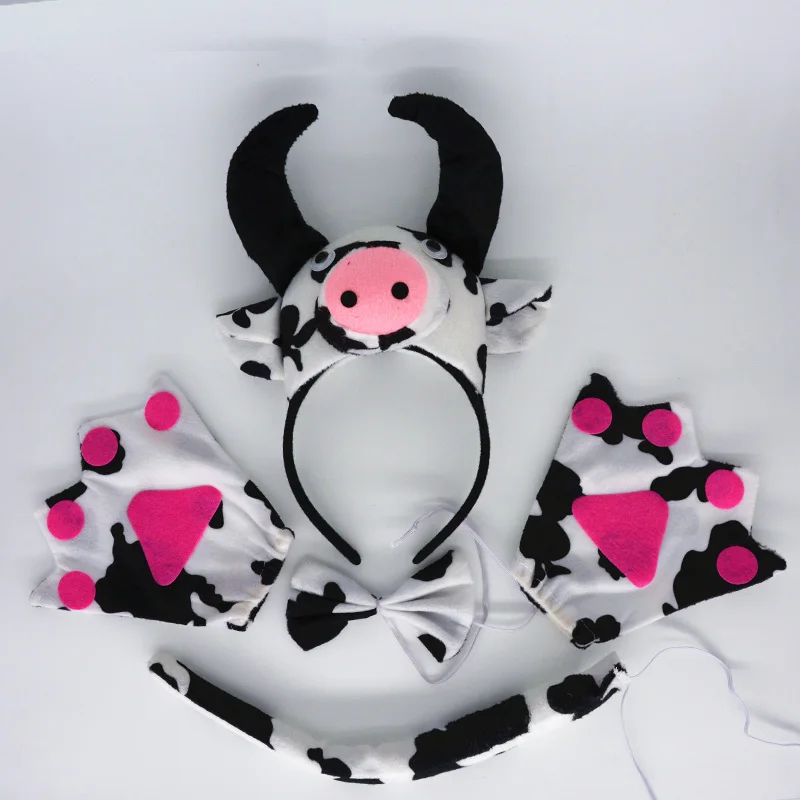 Cute Milk Cow Ears Headband Tie Tail Paws Gloves Costume For Kids Children Cosplay Animal Props Birthday Party Gift Halloween Cute Milk Cow Ears Headband Tie Tail Paws Gloves Costume For Kids Children Cosplay Animal Props Birthday Party Gift Halloween