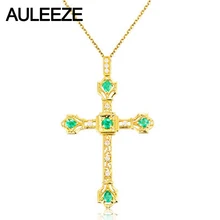 Винтаж Крест натуральный изумруд АЛМАЗ кулон 18 К желтое золото ручной работы крест настоящий бриллиант кулон ожерелье ювелирные изделия из чистых бриллиантов