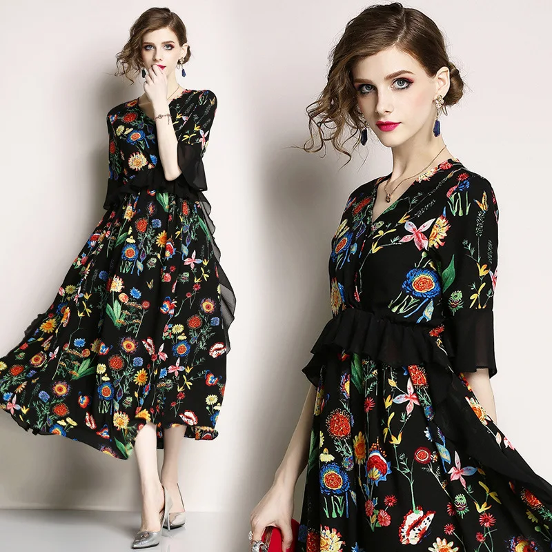 

New Women's Summer Dress Long Sleeve Print Bohemian Dress for Women's Ethnic Hippie Chic Style Beach Dress