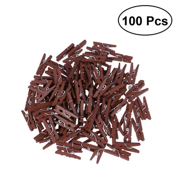 

100 pcs Mini Natural Wooden Paper Clips Clothespin Clips Picture Photo Cable Organizer Clips for Painting Artwork (Brown)