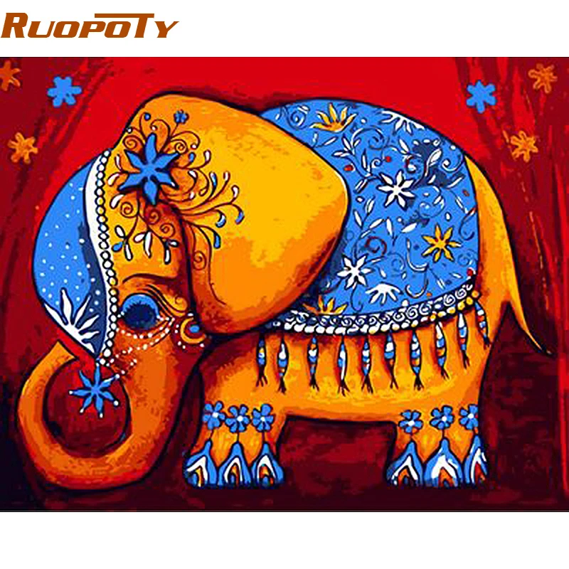 

RUOPOTY Cartoon Elephant DIY Painting By Numbers Animals Handpainted Oil Painting Wall Art Calligraphy Painting diy framed