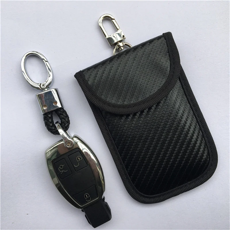 

BYCOBECY RFID New Car Remote Control Shielding Cover Anti-theft Key Holder Signal Carbon Fiber Key Pocket Keychain Wallet 2019