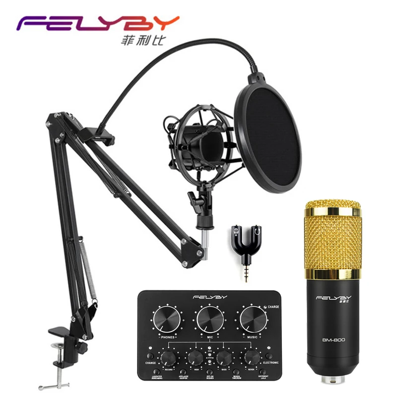 HOT! BM 800 capacitive recording karaoke microphone & condenser microphone for computer with Multi-function live sound card