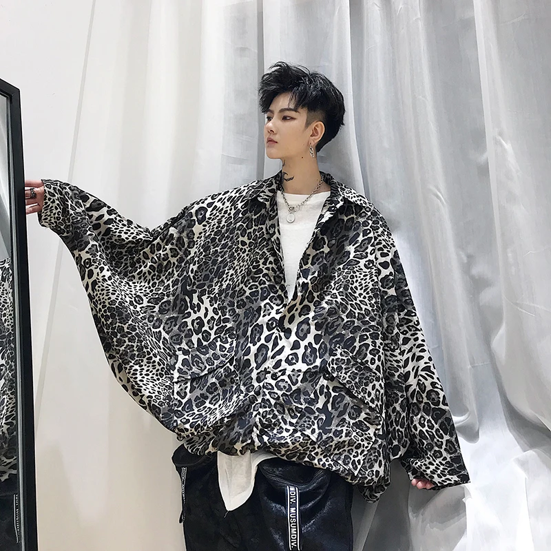 YASUGUOJI New 2019 Hip Pop Fashion Leopard Print Jacket Men Batwing Sleeve Loose Mens Jacket Streetwear Thin Men Jackets YASUGUOJI New 2019 Hip Pop Fashion Leopard Print Jacket Men Batwing Sleeve Loose Mens Jacket Streetwear Thin Men Jackets