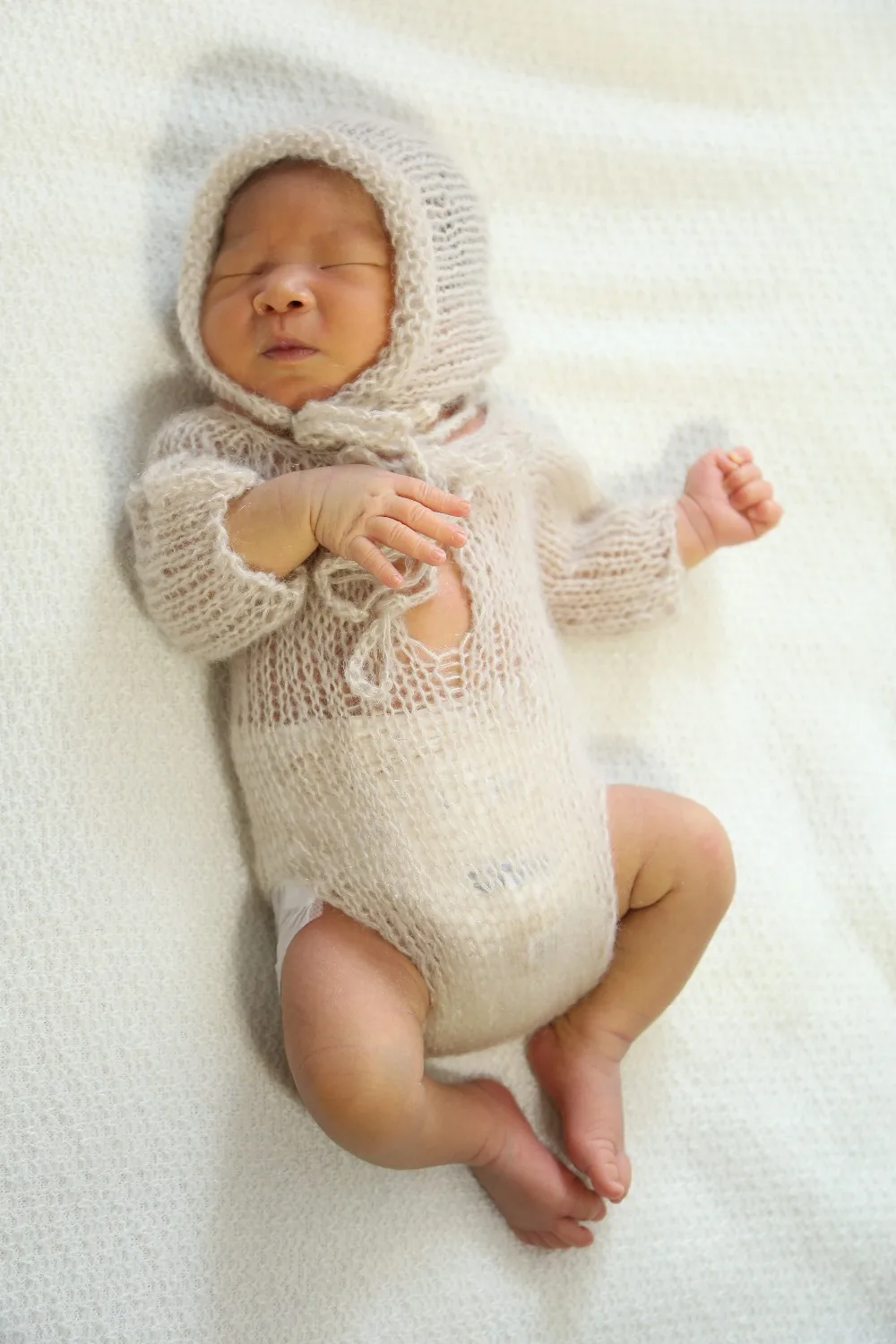 

Baby knit long sleeved romper handmade newborn size romper, unique tripromper with long sleeves without hat