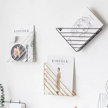 

Nordic Style Iron Metal Wall Hanging Magazine Storage Rack Dormitory Wall INS Decoration Triangular Bookshelf Simple White/Gold