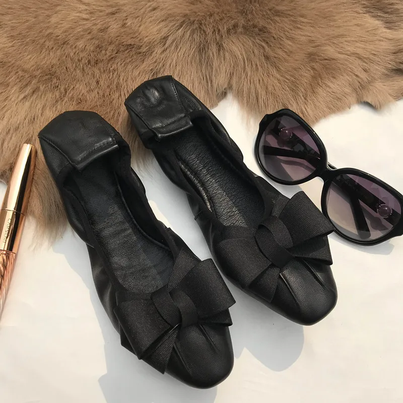 Plus Size 34-42 Sheepskin Women Ballet Flats Bowknots Driving Shoes Female 2018 Soft Casual Flat Heel Shoes Women's Single Shoes (41)