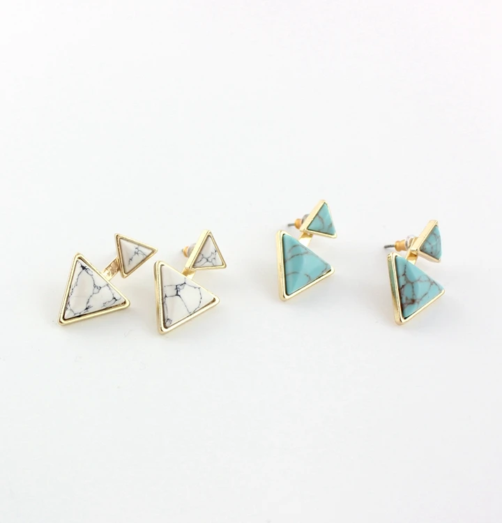 

SEDmart High Quality Gold Color Green White Howlite Triangle Double Stone Stud Earrings For Women Wedding Earring