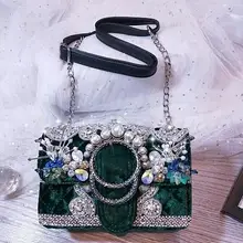 Высокое качество, на заказ, сверхпрочные роскошные стразы, жемчуг, бархат, сумка на плечо, сумка на цепочке, Ретро стиль, диагональная маленькая квадратная сумка