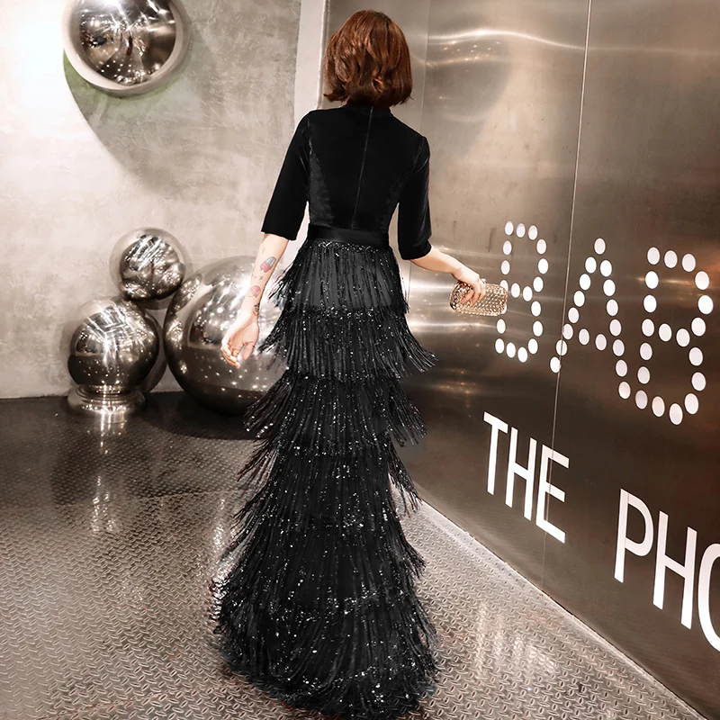 weiyin 2019 Velvet Evening Dresses Long Mermaid Black Formal Dress Sequined Abendkleider Women robe de soiree longue WY1451 weiyin 2019 Velvet Evening Dresses Long Mermaid Black Formal Dress Sequined Abendkleider Women robe de soiree longue WY1451