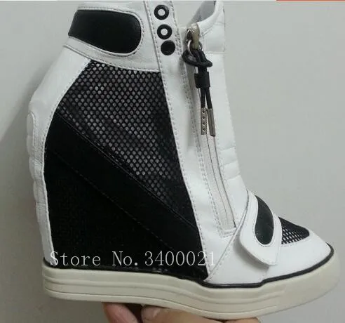 

Newest Hook&Loop Mesh Height Increasing Shoes Woman Platform High Wedges Sneakers Zipper Up Leather Women's Casual Shoes Sapatos