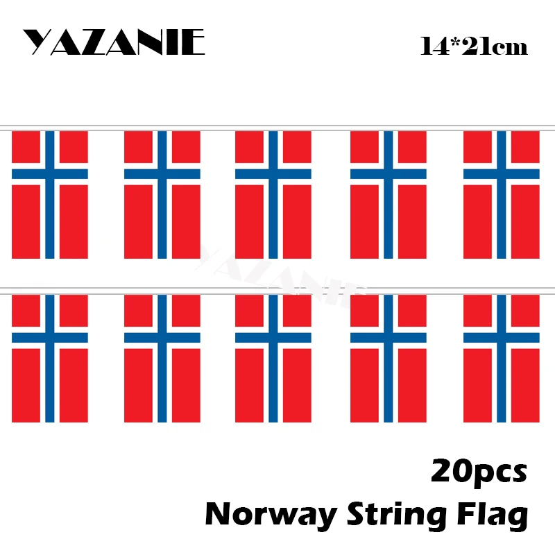

YAZANIE 14*21cm 20PCS 5Meters Norway Polyester Bunting Country String National Flags and Banners for Festive Party Decoration