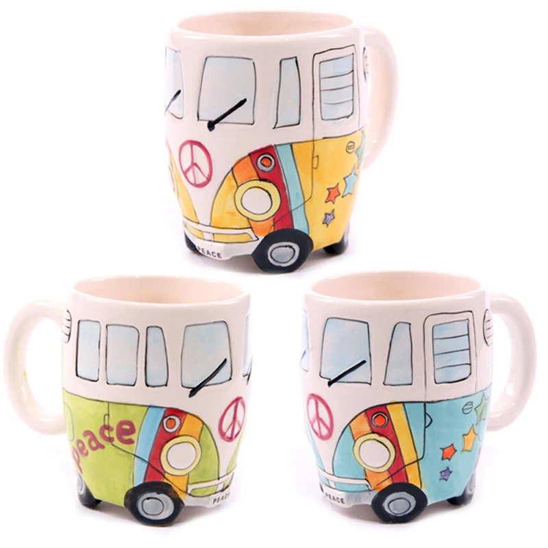 

VW Retro Car Camper Van Mug Hippie Ceramic Coffee Mug with Gift Box for Kids Milk Mug Porecelain Tea Cup with retail box 4pcs